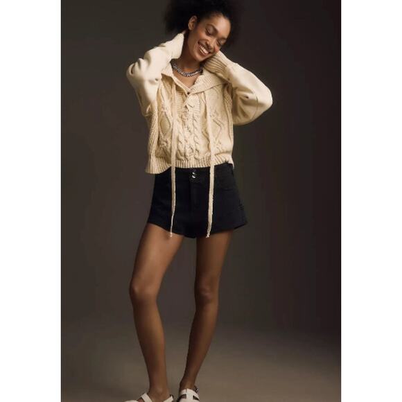 Anthropologie Pilcro Cable Knit Cropped Oversized Sweater Cream Size XXS - Picture 1 of 11
